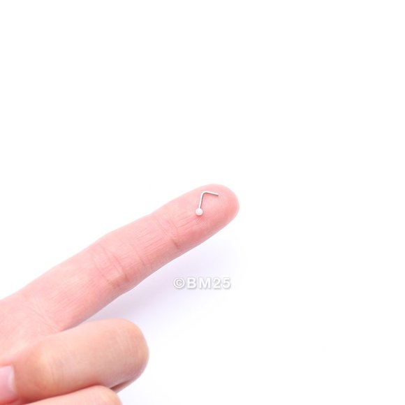 14 Karat White Gold Fire Opal Ball L-Shaped Nose Ring - Picture 2 of 5